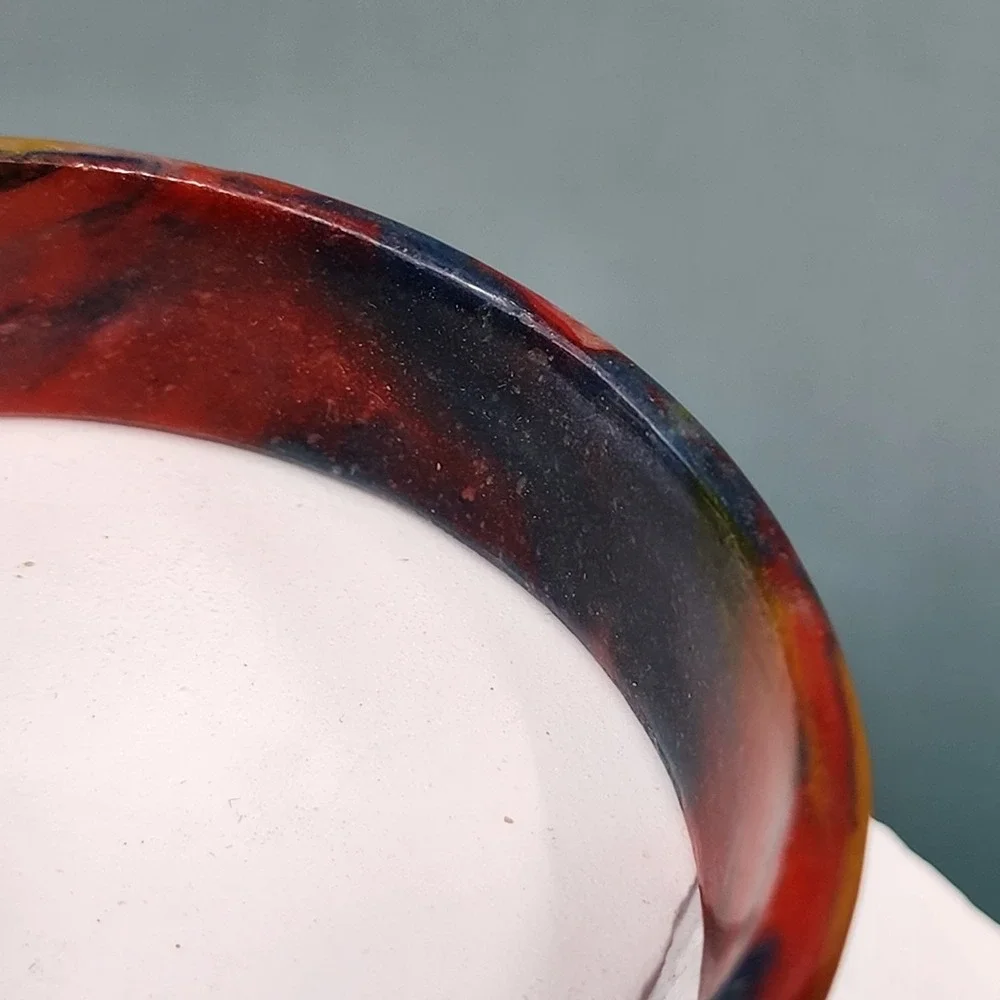 Multicolor Swirl Resin Wide Bangle Bracelet Red Amber Navy Chunky Statement